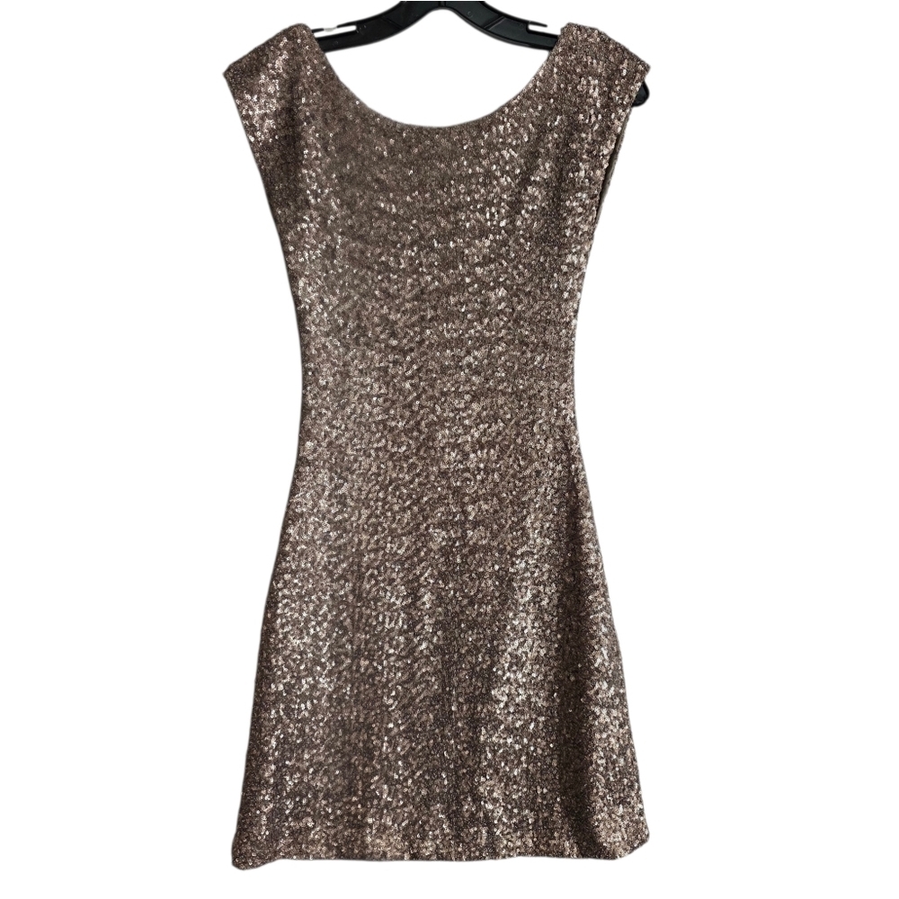 Anthropologie Beatrice B. Shimmering Bronze Sequin open back Mini Dress
